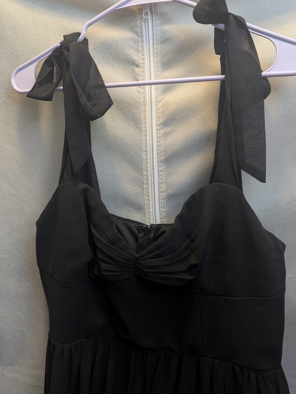 NWT Radiant Charisma Black Chiffon Ruched Tie-Strap Maxi Dress - Picture 7 of 8